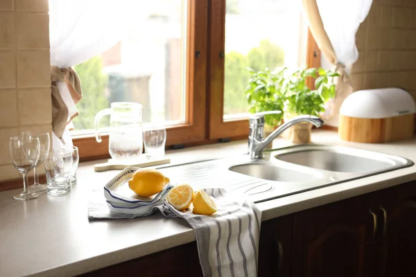 Fresh Ripe Lemons Sink Kitchen Royalty Free Stock Images