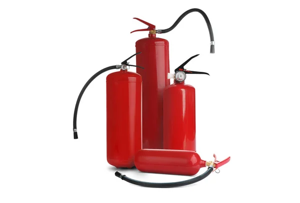 Group Different Fire Extinguishers White Background — Stock Photo, Image