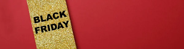 Golden Tag Words Black Friday Red Background Top View Space — Stock Photo, Image