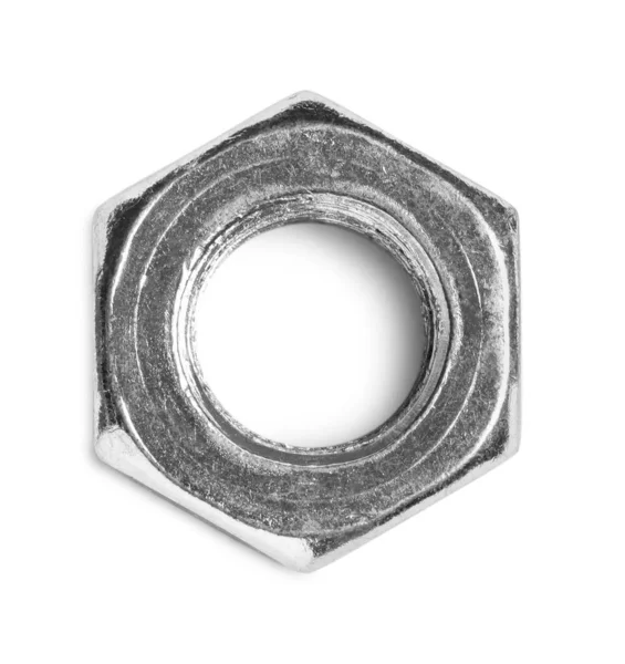 One Metal Nut White Background Top View — Stock Photo, Image