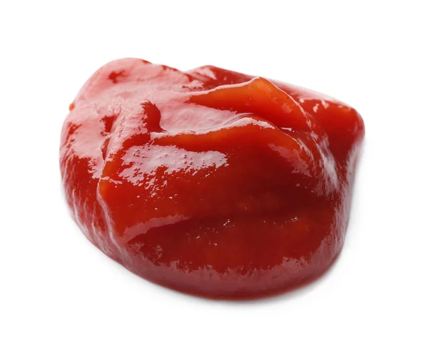 Verse Smakelijke Rode Ketchup Witte Achtergrond Close — Stockfoto