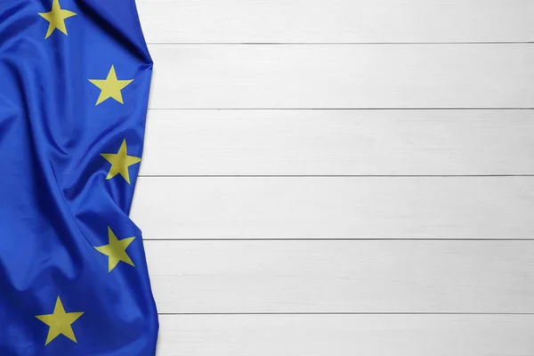 Flagge Der Europäischen Union Auf Weißem Holzgrund Draufsicht Raum Für — Stockfoto