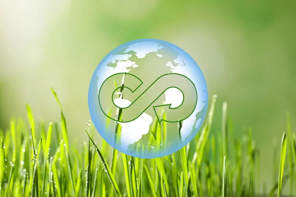 Concetto Economia Circolare Erba Verde Con Rugiada Illustrazione Del Simbolo — Foto Stock