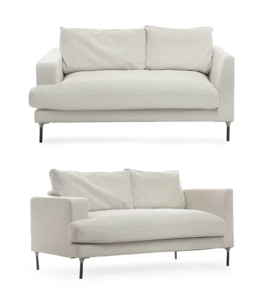 Stylish Comfortable Light Sofas White Background Collage — Stock Photo, Image