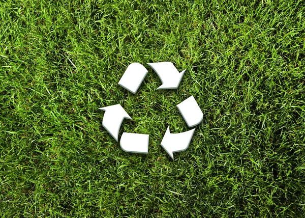 Grama Verde Ilustração Símbolo Reciclagem Vista Superior — Fotografia de Stock