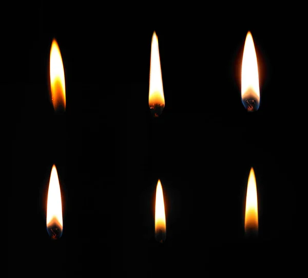 Collection Different Candle Flames Black Background — Stock Photo, Image