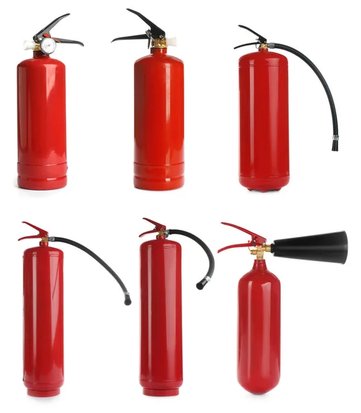Set Fire Extinguishers White Background — Stock Photo, Image