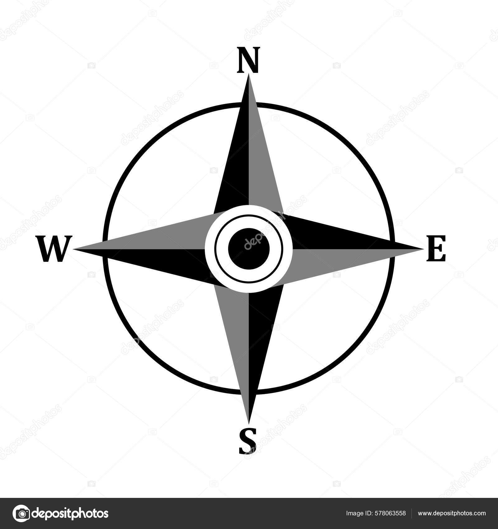 Compass Rose Four Cardinal Directions North East South West White