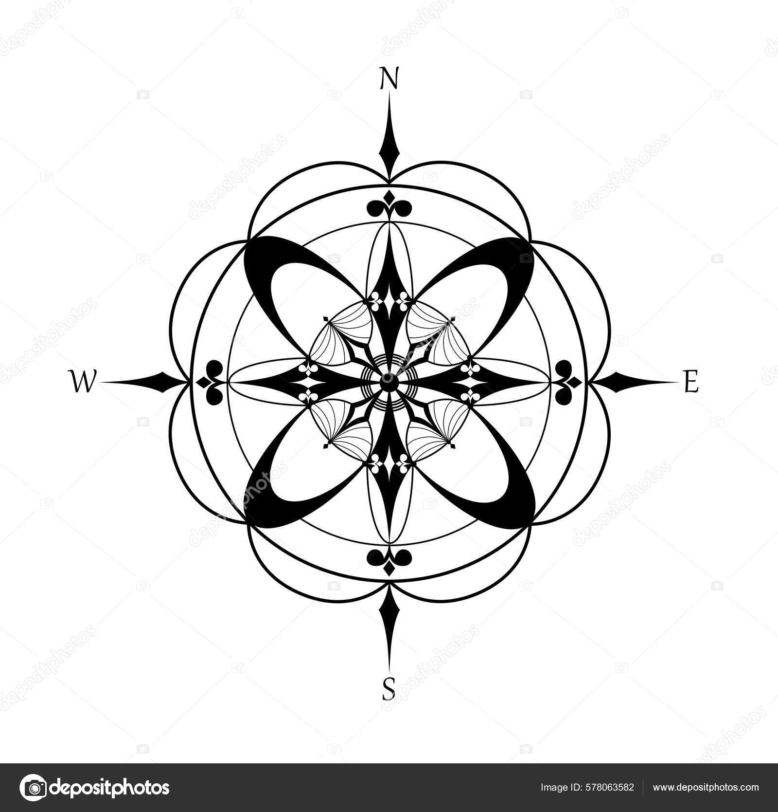 Compass Rose Four Cardinal Directions North East South West White Stock ...