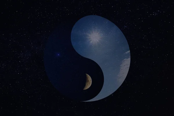 Simbolo Yang Contro Cielo Stellato Feng Shui Filosofia — Foto Stock