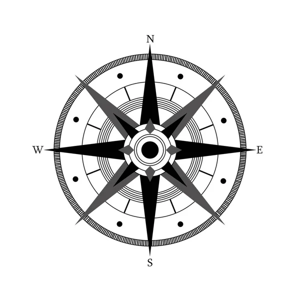 Compass rose with four cardinal directions - North, East, South, West on white background. Illustration