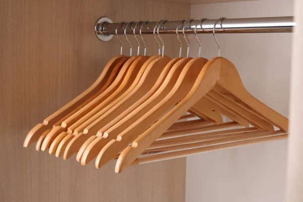 Set Clothes Hangers Wardrobe Rail — Stock Photo, Image
