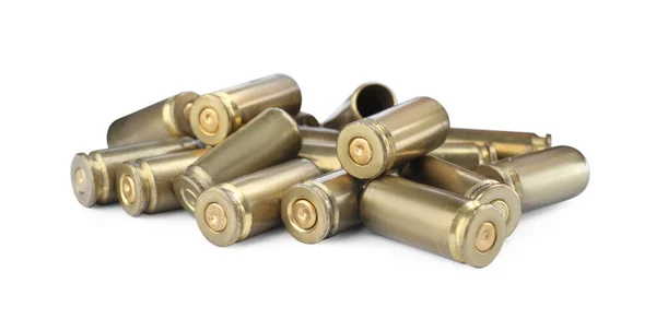 Cartridge Cases Isolated White Firearm Ammunition — Stock Photo, Image