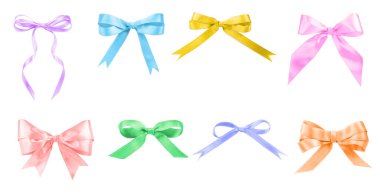 Beyaz arkaplanda farklı güzel fiyonklarla ayarlandı