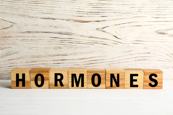Word Hormones Made Wooden Cubes Letters White Table Space Text — Stock Photo, Image