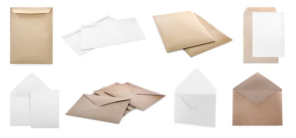 Набор Различными Пустыми Бумажными Конвертами Белом Фоне Баннерный Дизайн — стоковое фото