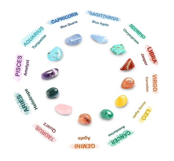 Zodiac Signs Gemstones White Background — Stock Photo, Image