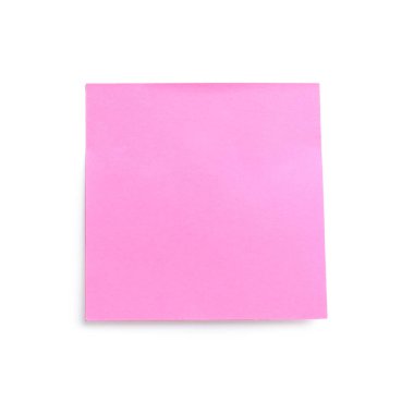 Beyaz üzerine izole edilmiş boş pembe yapışkan bir not. Metin için boşluk
