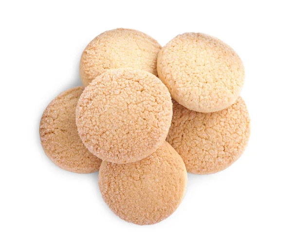 Muitos Biscoitos Açúcar Saborosos Isolados Vista Branca Superior — Fotografia de Stock