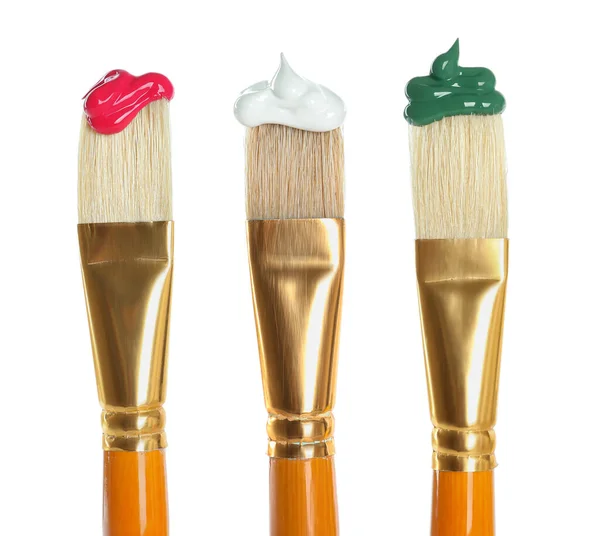 Set Different Brushes Paints White Background — Stock Photo, Image