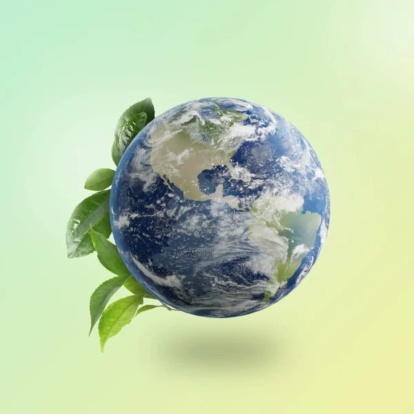 Recycling Concept Earth Planet Green Leaves Light Background — Stock Photo, Image