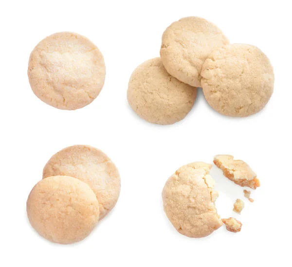 Conjunto Com Saborosos Biscoitos Açúcar Fundo Branco Vista Superior — Fotografia de Stock