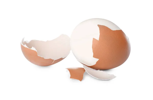 Φρέσκο Βραστό Αυγό Και Κέλυφος Λευκό Φόντο — Φωτογραφία Αρχείου
