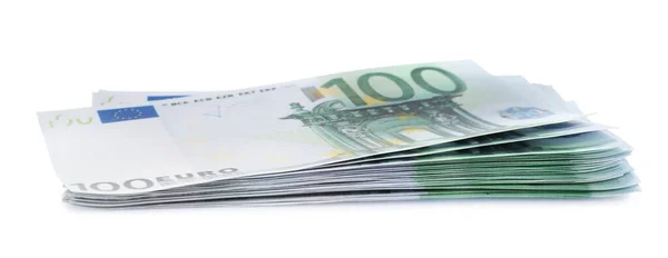 Montón Billetes Euros Aislados Blanco Dinero Finanzas —  Fotos de Stock