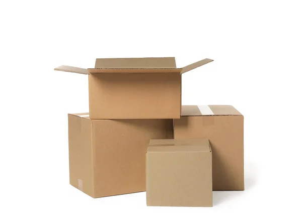 Many Cardboard Boxes White Background Delivery Service — Stockfoto