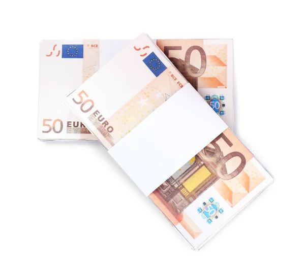 一捆50欧元的白底钞票 货币兑换 — 图库照片