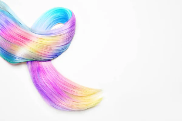 Strand Beautiful Multicolored Hair White Background Top View — Stock Photo, Image
