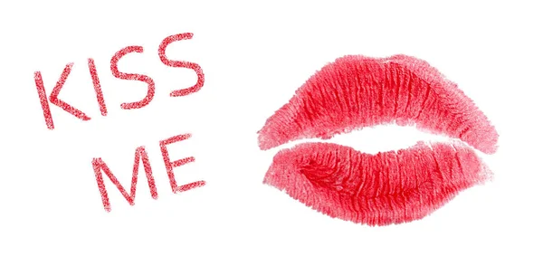 Lipstick Mark Phrase Kiss White Background — Stock Photo, Image