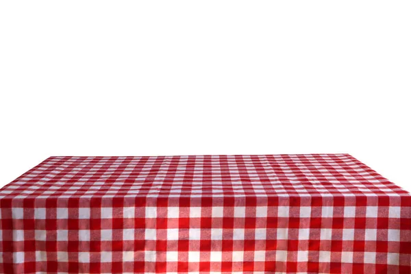 Tafel Met Geruite Picknickdoek Geïsoleerd Wit — Stockfoto