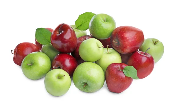 Fresh Ripe Green Red Apples White Background — Stock Photo, Image