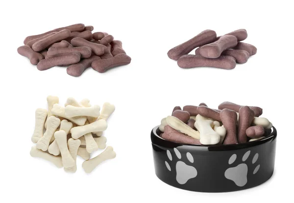 Set Different Bone Shaped Dog Cookies White Background — Stockfoto