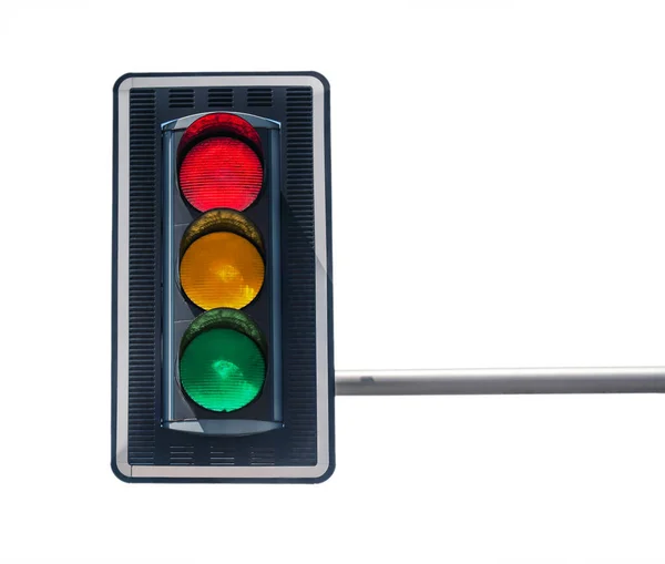 白色背景上有三个信号的红绿灯 — 图库照片