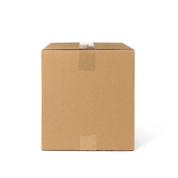 One Closed Cardboard Box Isolated White Delivery Service — Stockfoto