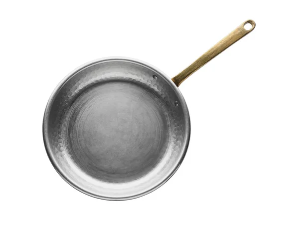 Nieuwe Metalen Koekenpan Geïsoleerd Wit — Stockfoto