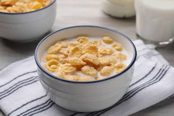 Tasty Cornflakes Milk Served Bowl Table — Stock Photo, Image