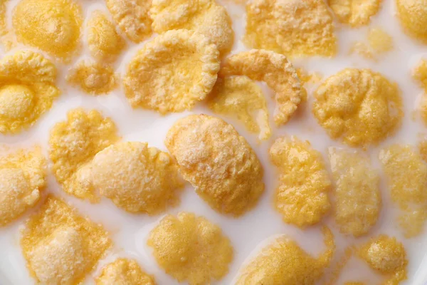 Tasty Cornflakes Milk Background Closeup — Stock Photo, Image