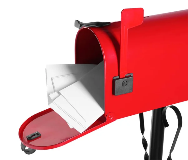 Κόκκινο Γραμματοκιβώτιο Φακέλους Λευκό Φόντο — Φωτογραφία Αρχείου