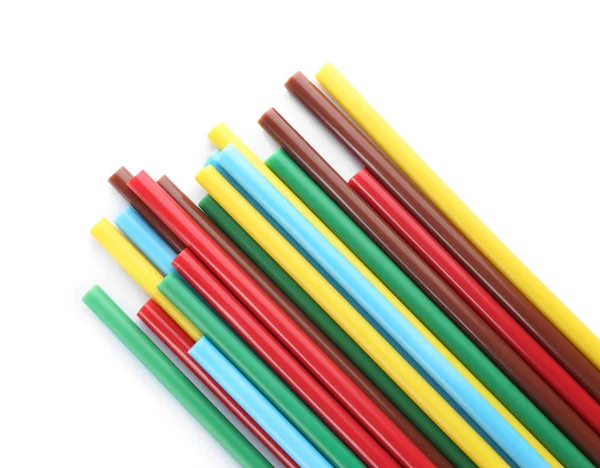 Many Colorful Glue Sticks White Background Top View — Stock Photo, Image
