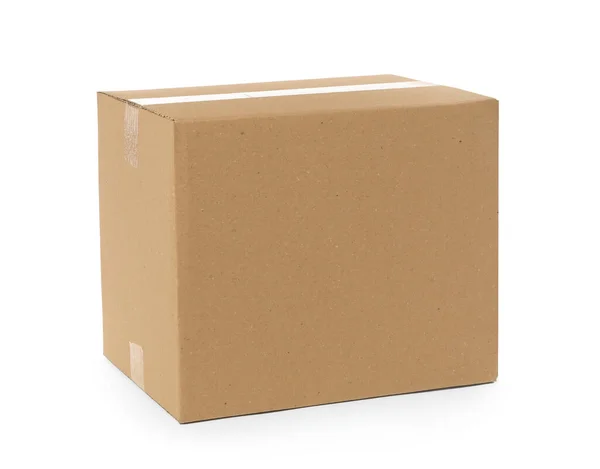 One Closed Cardboard Box Isolated White Delivery Service — Stock Photo, Image