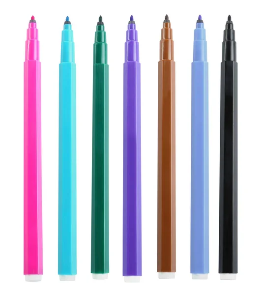 Набір Яскравими Різнокольоровими Маркерними Ручками Білому Тлі — стокове фото