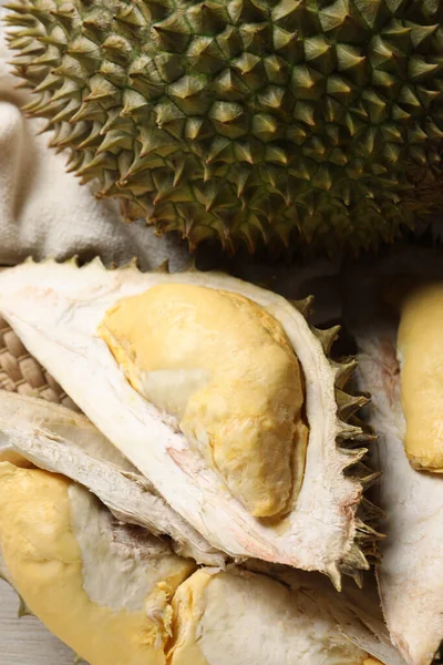 Fresh Ripe Durian Fruits Table Closeup — Zdjęcie stockowe