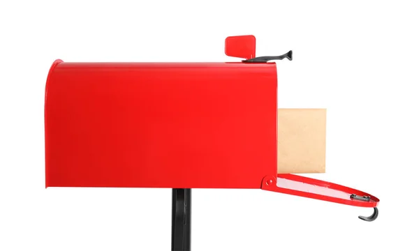 Open Red Letter Box Correspondence White Background — Stock Photo, Image