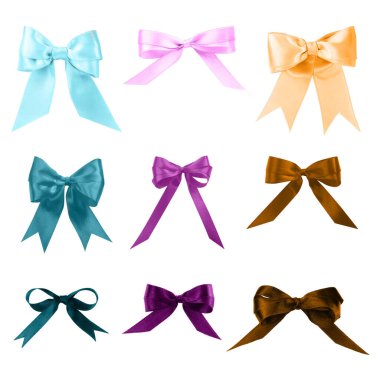 Beyaz arkaplanda farklı güzel fiyonklarla ayarlandı