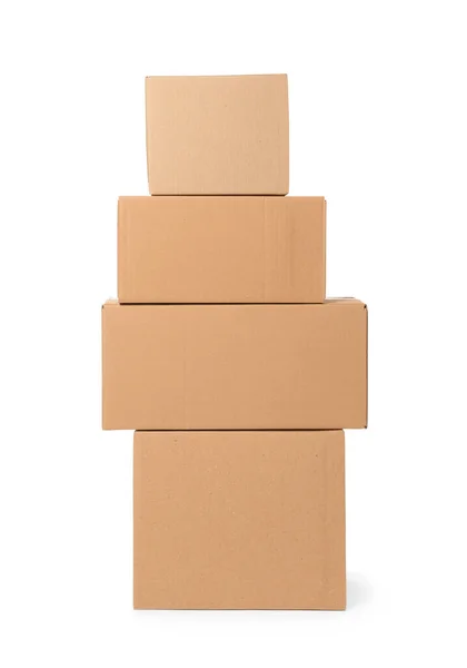 Many Closed Cardboard Boxes White Background Delivery Service — Stock Photo, Image