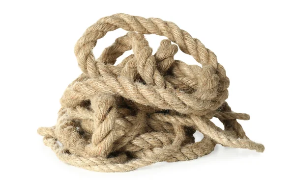 Bundle Hemp Rope White Background Organic Material — Stock Photo, Image