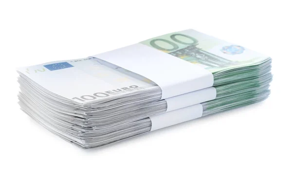 Empilhamento Notas Euro Isoladas Branco Dinheiro Finanças — Fotografia de Stock